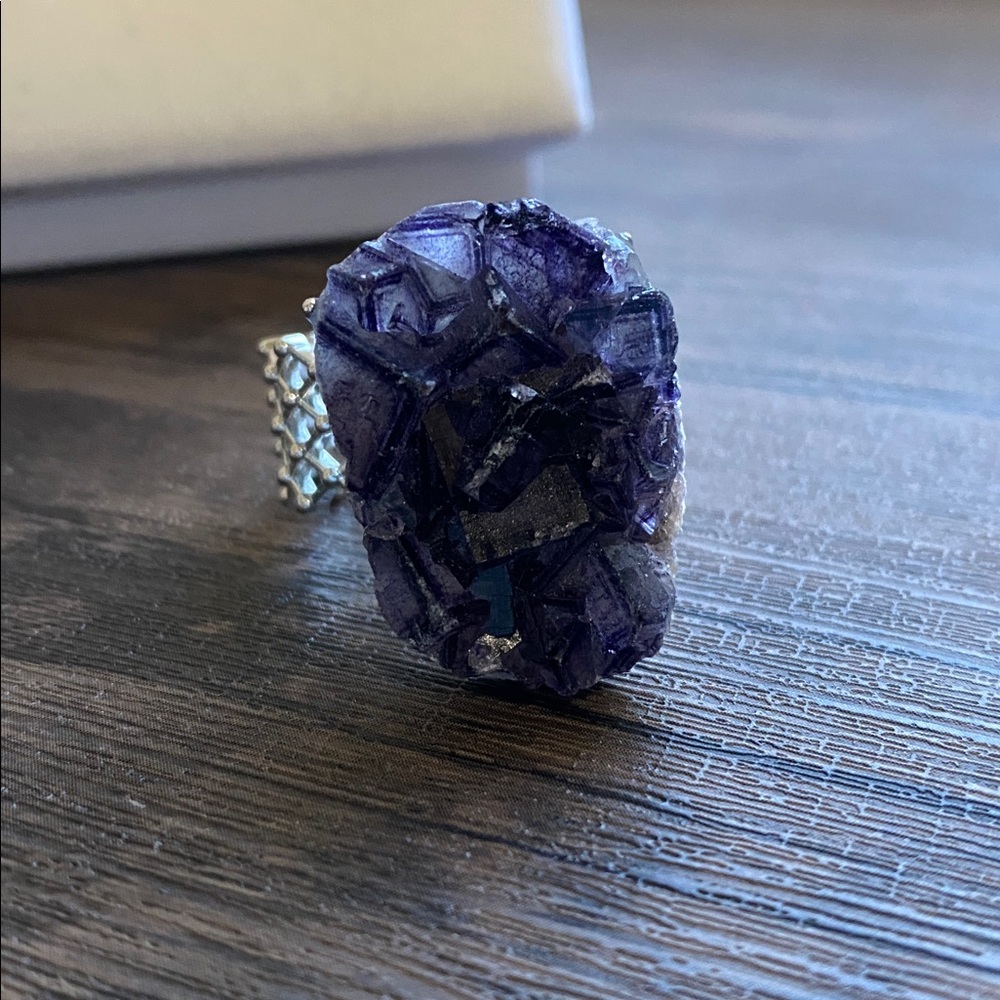 Natural Purple Fluorite Druzy Statement Ring – Raw Mineral Specimen Jewelry